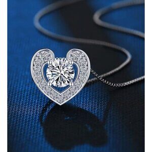 Beam & Bask Sterling Silver Heart Pendant 1ct Moissanite Necklace w/Gift Set NWT